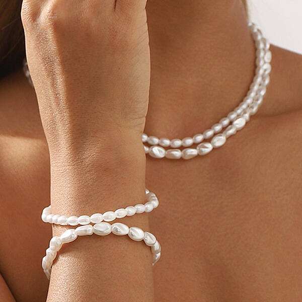 2Pcs Alloy Plastic Pearl Stretch Bracelets for Women