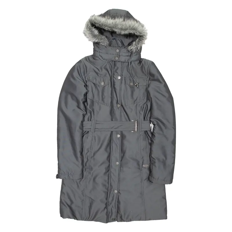 DIESEL Belted Womens Puffer Jacket Grey Nylon 90s Hooded S