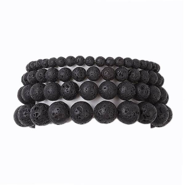 4Pcs Round Natural Lava Rock Beads Stretch Bracelets