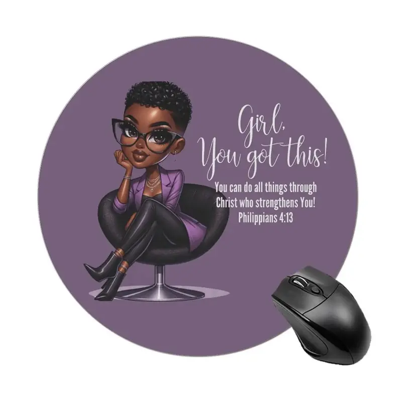 Cartoon Black Woman Mouse Pad, Thicken Round Mouse Pad, Non-slip Rubber Mouse Pad, Desk Accessories, Colleague Gift, Office G...