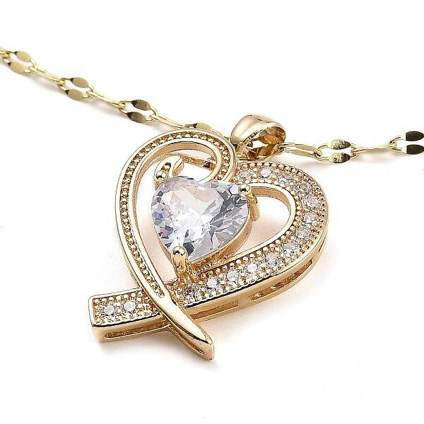 Heart Light Gold Brass Micro Pave Cubic Zirconia Pendant Necklaces