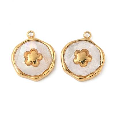 304 Stainless Steel Pave Natural Shell Pendants