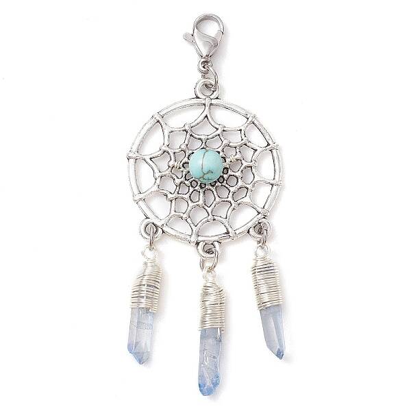Alloy Woven Net/Web with Synthetic Turquoise Pendants Decorations