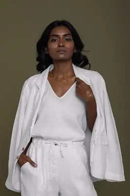 Hemp Three Piece Set in White | Color: Coconut White | Size: M