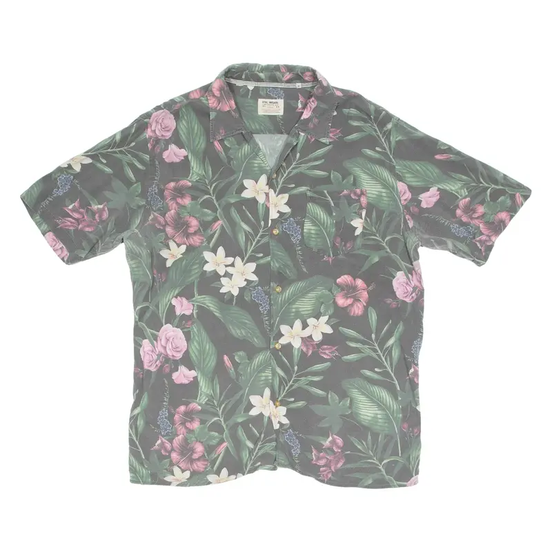 FIL NOIR Mens Hawaiian Shirt Black Viscose 90s Floral M