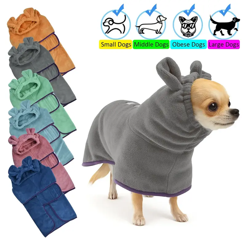 Pet Bathrobe, 1 Count Quick Absorption Pet Bathrobe, Pet Bath Towel, Pet Sleepwear, Pet Supplies for Small Medium Large Dogs