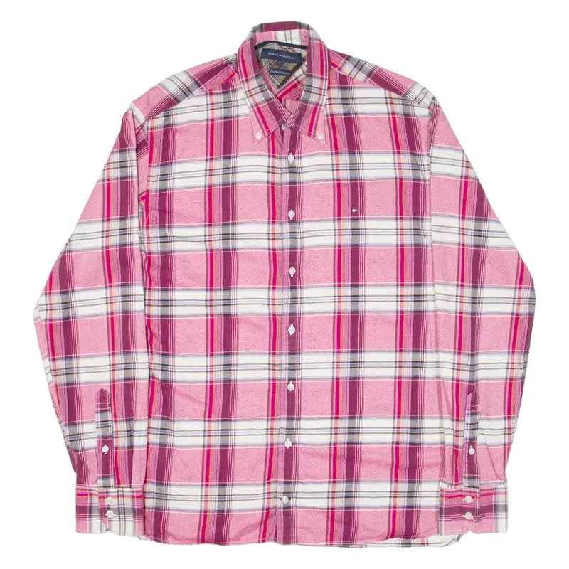 TOMMY HILFIGER Mens Shirt Pink Check Long Sleeve L