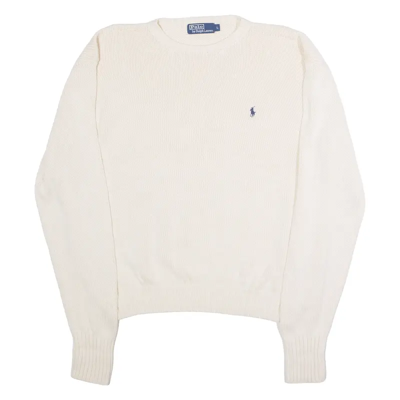 POLO RALPH LAUREN Mens Jumper Cream Crew Neck Tight Knit L