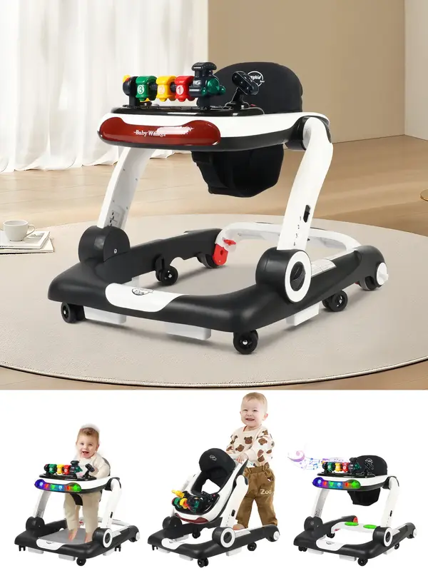 Music and Lights Baby Walker with Wheels, 6 in 1 Baby Activity Center w/Ergonomic backrest Design, Baby Walkers for Boys w/Fo...