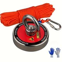 Fishing Magnet with Gloves, Strong Magnetic Fishing Magnet, Professional Magnetic Tool for Fishing, Metal-Recovery & Underwa...