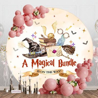 A Magical Bundle Bats Round Baby Shower Backdrop - Aperturee