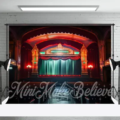 Grand Theater Green Curtain Red Light Stage Backdrop - Aperturee