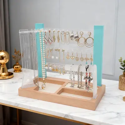 Turquoise 3 tier acrylic jewelry organizer stand