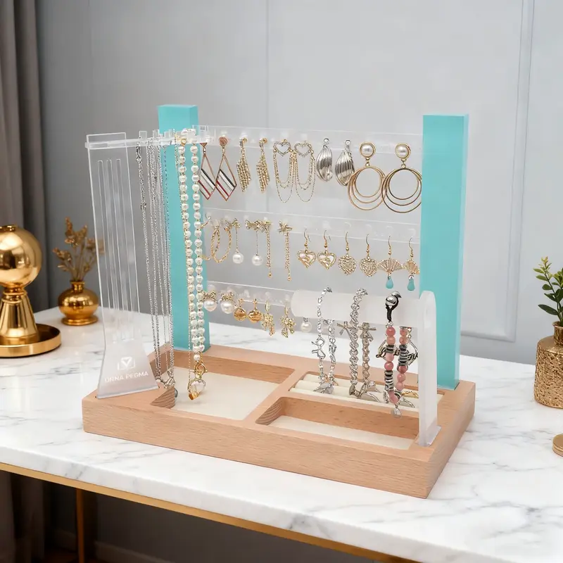 Turquoise 3 tier acrylic jewelry organizer stand