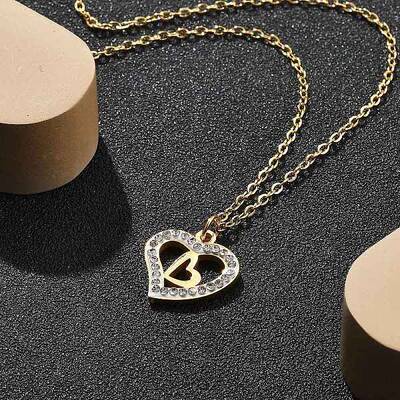304 Stainless Steel Crystal Rhinestone Heart Pendant Cable Chain Necklaces for Women