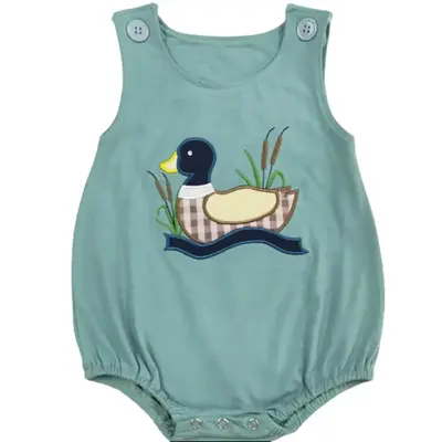 Cute Green Embroidery Duck Printed OnePieces