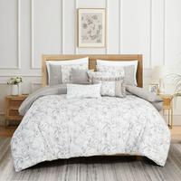 HIG 7 PCS Botanical Leaves Printed Comforter Set Embroidered Bed in a Bag