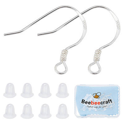 Beebeecraft 10 Pairs/Box 925 Sterling Silver Earring Hooks Ear Wires Fish Hooks with 50Pcs Earring Backs for Drop Dangle Earr...
