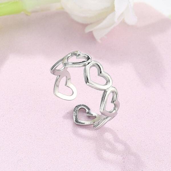 Non-Tarnish 304 Stainless Steel Open Heart Wrap Cuff Ring for Women