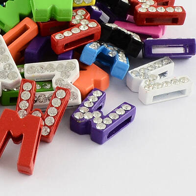 Mixed Color Zinc Alloy Grade A Rhinestone Letter Slide Charms