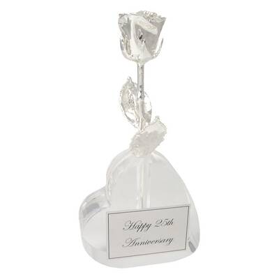 25th Anniversary Gift: 8 All Silver Rose in Heart Vase