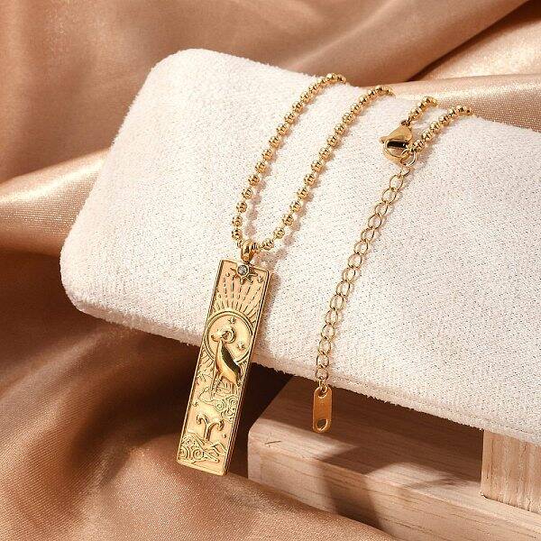 304 Stainless Steel Clear Cubic Zirconia Rectangle Constellation Pendant Necklaces for Women Men