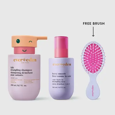 Evereden Kids Smooth & Shine Duo - Smooth, Manageable Hair with Safe Ingredients - Shampoo & Detangling Spray Bundle - Free H...