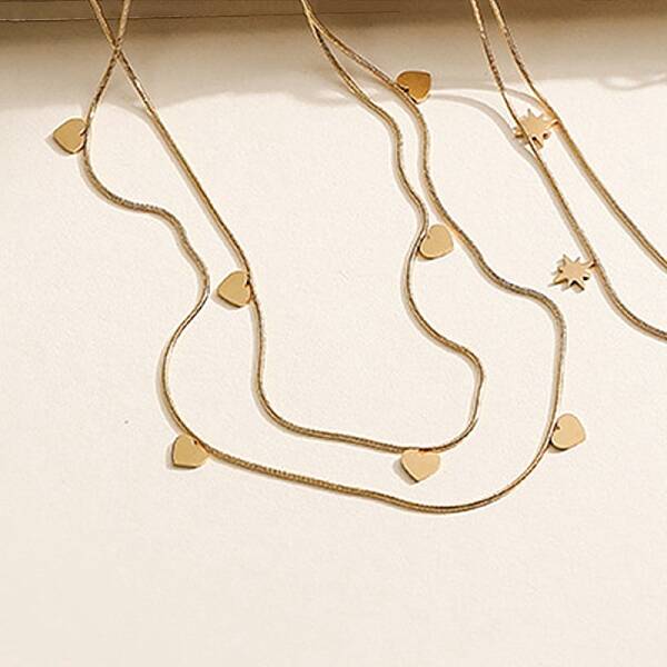Heart 304 Stainless Steel Double Layered Necklaces for Women