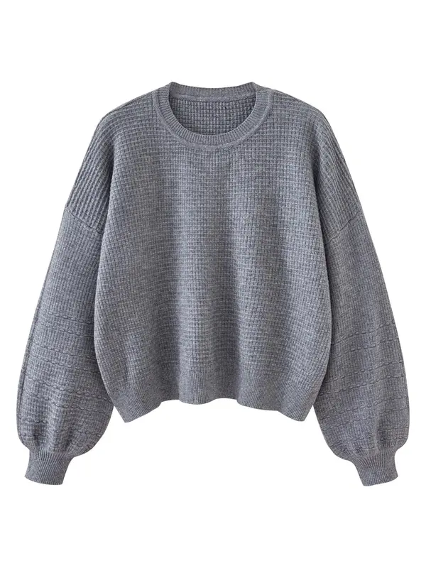 Women's Oversized Lantern Sleeve Crew Neck Pullover Sweater, Casual Loose Knit Jumper Top, Autumn & Winter Clothes
