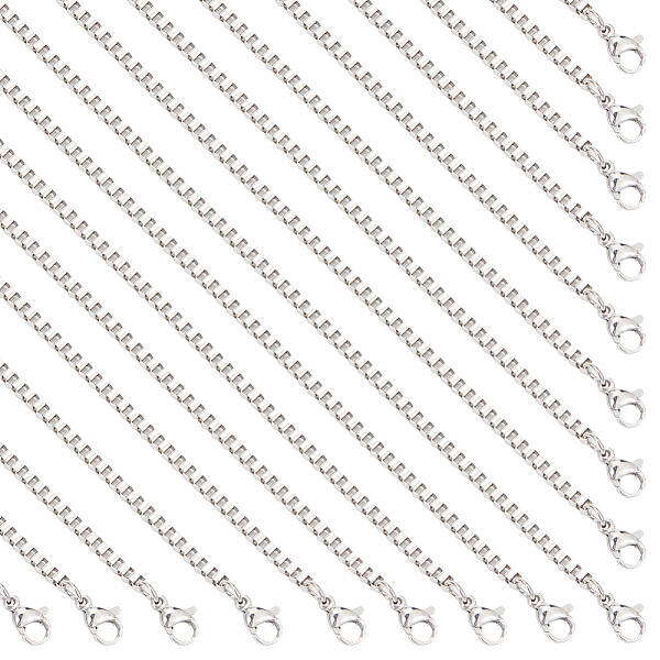 12Pcs 201 Stainless Steel Box Chain Necklaces Set