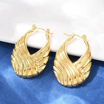 304 Stainless Steel Stripe Hoop Earrings