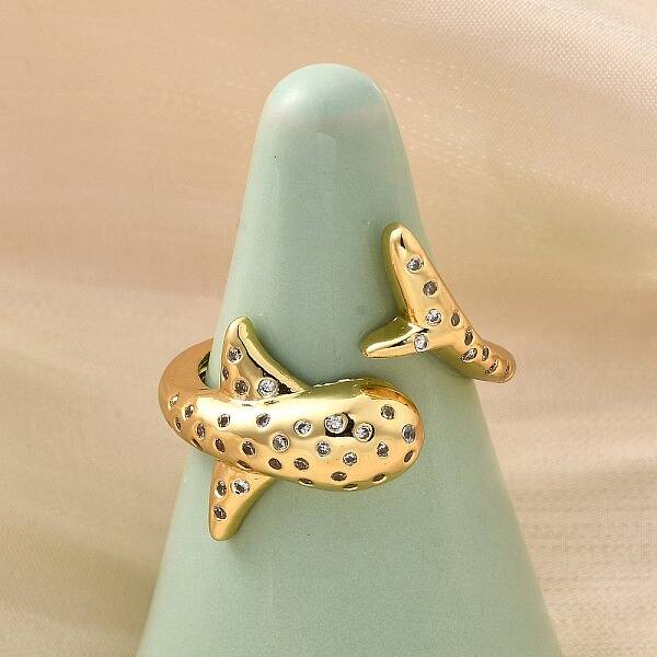 Brass Micro Pave Clear Cubic Zirconia Open Cuff Rings for Women