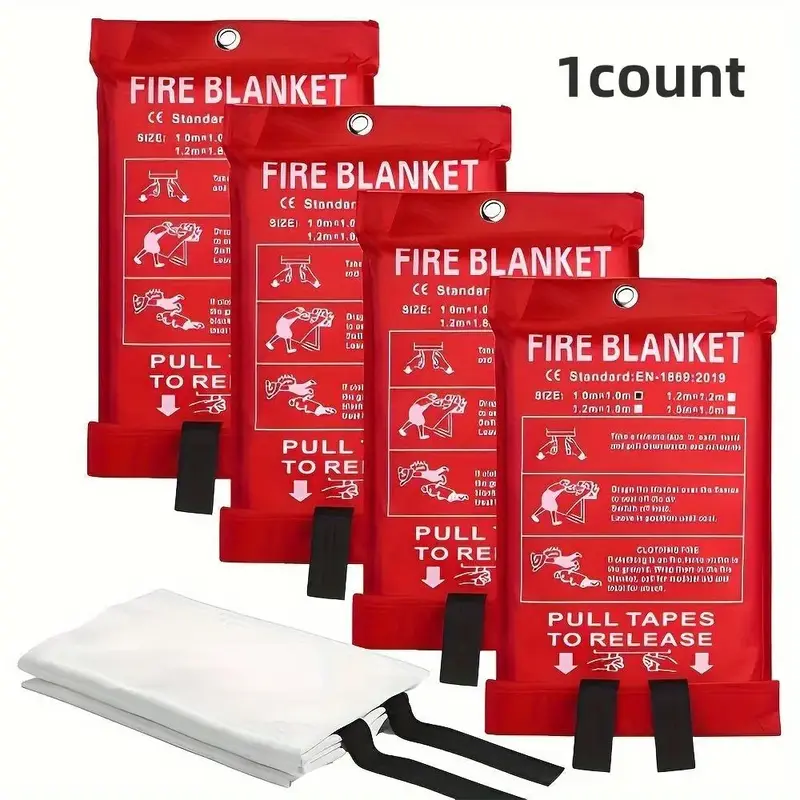 Fire Blanket, Emergency Fire Blanket, Reusable Firefighting Blanket, Heat Resistant Fire Blanket for Home, Kitchen, School, B...