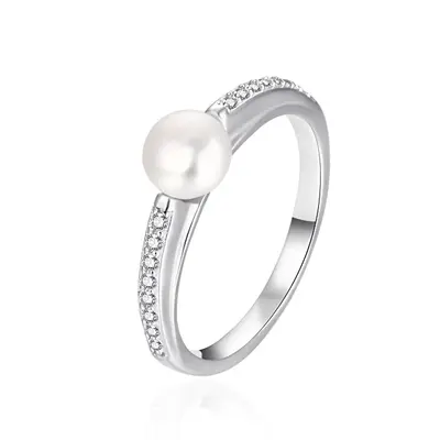 Agato Elegant silver ring with real pearl AGT-R08W - Circuit: 60 mm