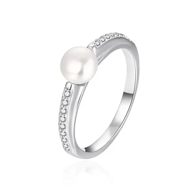 Agato Elegant silver ring with real pearl AGT-R08W - Circuit: 60 mm