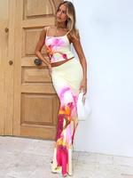 Women's Floral Print Spaghetti Strap Cami Top & Skirt Set, Casual Sleeveless Slim Spaghetti Strap Top & Skirt for Summer, Lad...