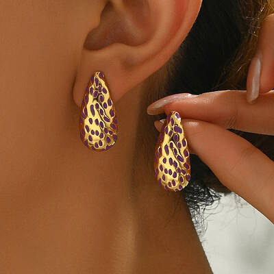 Vintage Roman Style Stainless Steel Enamel Teardrop Earrings for Women
