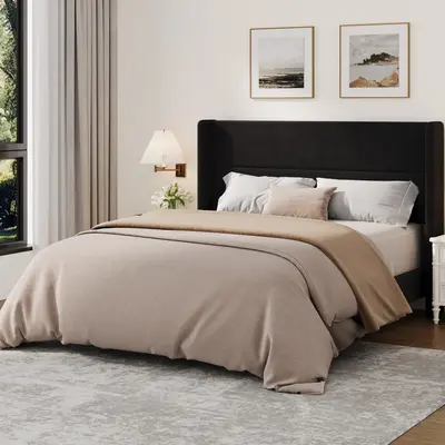 Garvee Queen Bed Frame with Wingback Headboard, Velvet Upholstered Platform Bed Frame with Sturdy Wooden Slats Support Queen ...