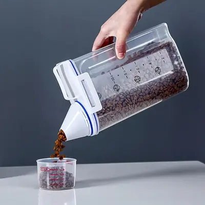 2L Clear Pet Food Storage Container With Measuring Cup, 1 Count Pet Food Storage Box For Dog & Cat