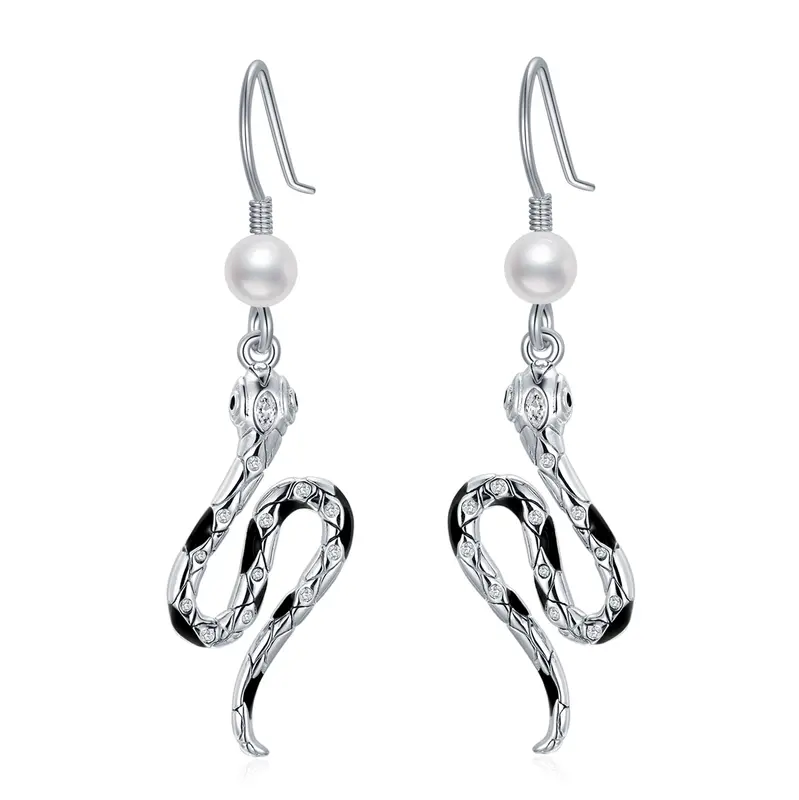 Sterling Silver Circular Shaped Pearl Snake Stud Earrings
