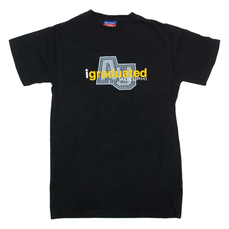 CHAMPION I Graduated Adelphi USA T-Shirt Black Short Sleeve Mens S