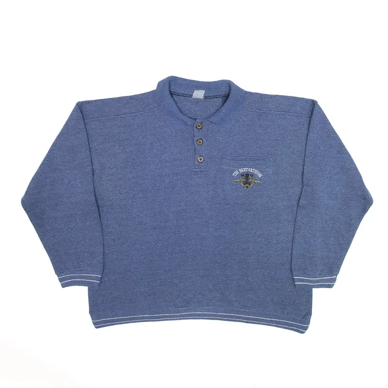 THE BEST FASHION Blue Collared Sweatshirt Mens M