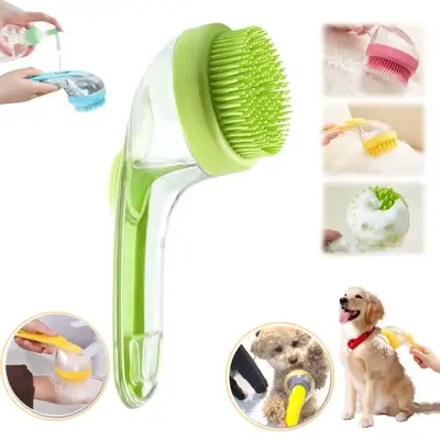 2-In-1 Pet Bath Brush Soft Silicone Bristles Dog Shampoo Brush & Shampoo Dispenser Pet Enjoy Grooming Massage Brush Dog Washi...