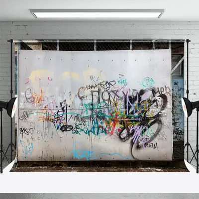 Shabby Grey Graffiti Wall Backdrop For Photo Shoot - Aperturee