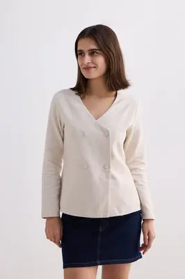 Fitted Cotton Tweed Jacket in Cream | Color: Chestnut Twist | Size: 3XL