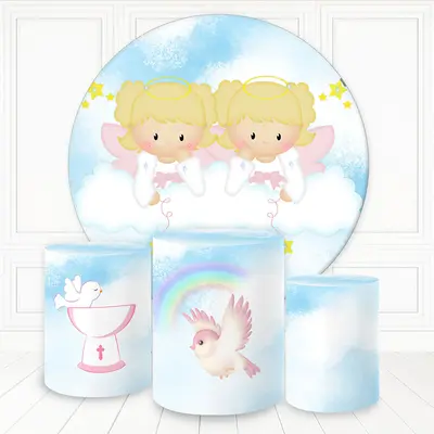 Aperturee Blond Hair Girl Twins Round Backdrop Kit For Baby Shower | Baby Shower Backdrop Ideas | Circle Backdrop Baby Shower...