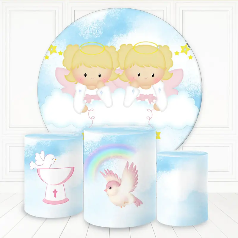 Aperturee Blond Hair Girl Twins Round Backdrop Kit For Baby Shower | Baby Shower Backdrop Ideas | Circle Backdrop Baby Shower...