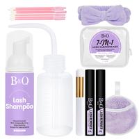 Clean & Remove Kit-Lash Shampoo,Remover,Makeup Pad,Cleansing Brush,Lash Brush,Hair Band,Washing Bottle&Organizer Bag for Spri...