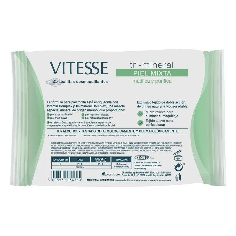 Make-up Remover Wipes Vitesse combination skin 25 units