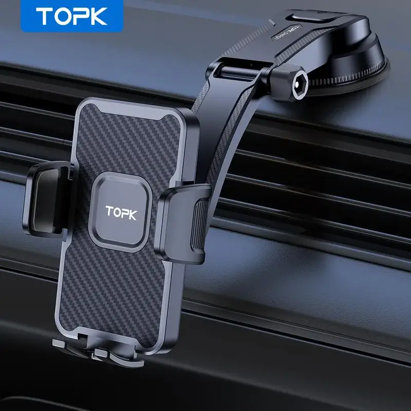 TOPK Rotatable Car Phone Holder, 1 Count Car Dashboard Phone Mount with Suction Cup Base, Universal Car Interior Accessories ...